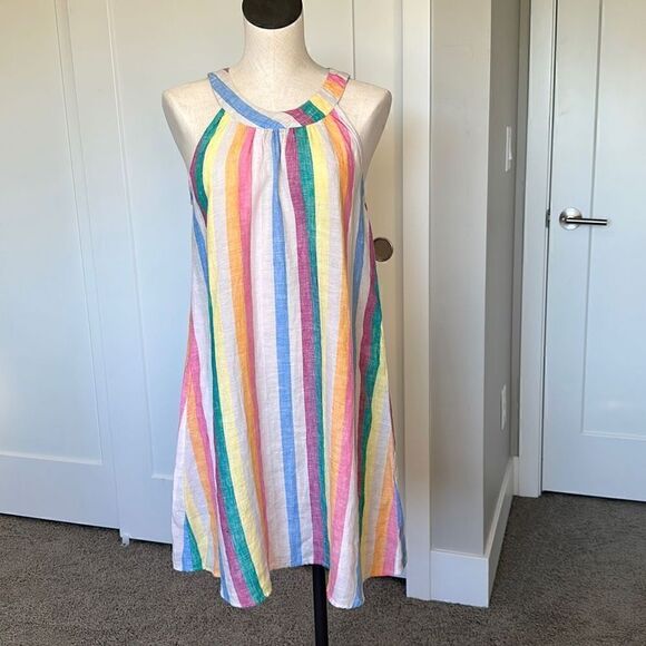 C&C California Linen Rainbow Stripe Halter Shift Dress-NWOT - Picture 2 of 13